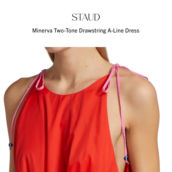 STAUD - Minerva Two-Tone Drawstring A-Line Dress - Picture 4 of 5
